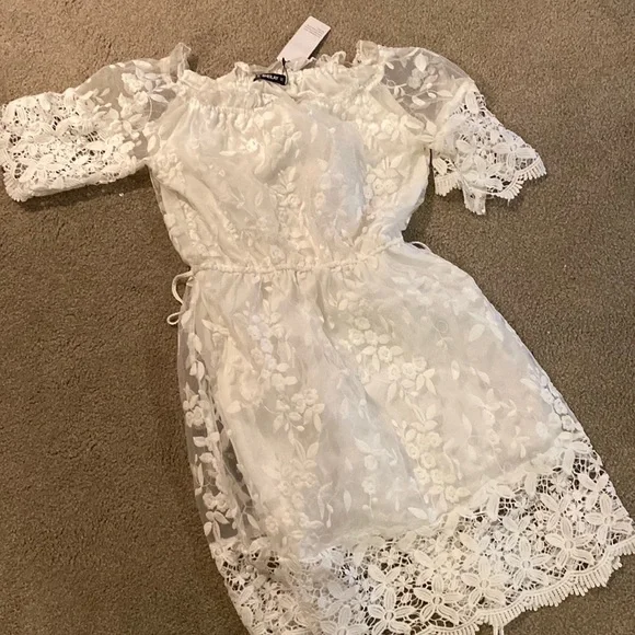bridesmaid wedding dress Ivory Crochet Lace Dress Wedding, Bridal Shower Dress – Frugal Mughal main image 1
